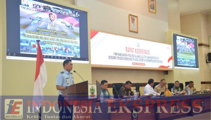 Danlanud Sultan Hasanuddin Hadiri Rakor Pimpinan Daerah Provinsi Sulawesi Selatan Bersama Tim Desk Koordinasi Pilkada Serentak Kemenkopolkam