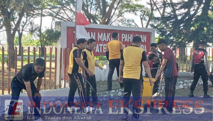 Polres Bulukumba Gelar Kerja Bakti di Taman Makam Pahlawan Taccorong