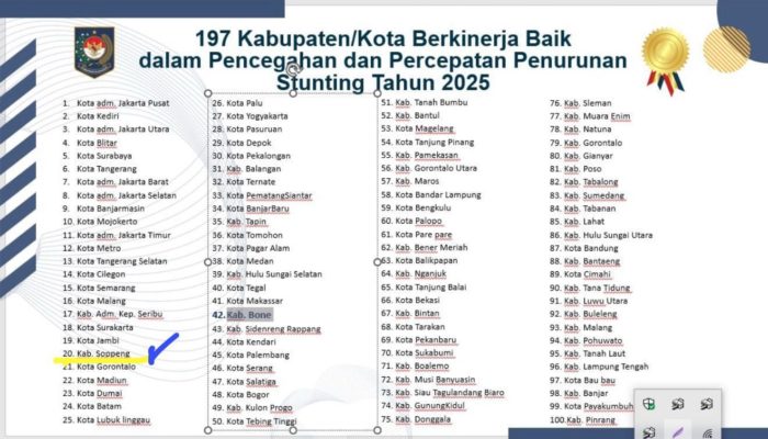 Soppeng Raih Penghargaan Nasional Penurunan Stunting, Terbaik di Sulawesi Selatan