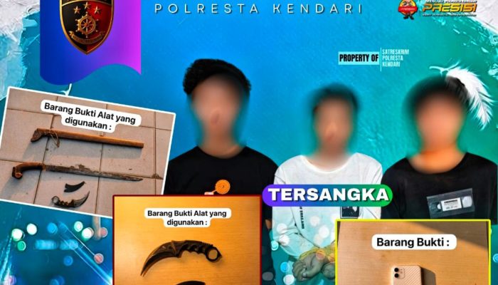 Polresta Kendari Ringkus Tiga Pelaku Begal, Polisi Amankan Sejumlah Barang Bukti 