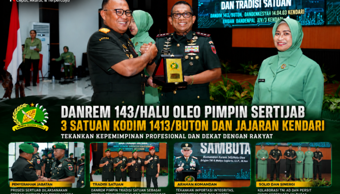 Danrem 143/Halu Oleo Pimpin Sertijab Dandim 1413/Buton, Tekankan Kepemimpinan Profesional dan Kedekatan dengan Rakyat