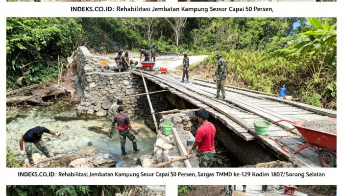 Rehabilitasi Jembatan Kampung Sesor Capai 50 Persen, Satgas TMMD ke-129 Kodim 1807/Sorong Selatan Percepat Konektivitas Warga
