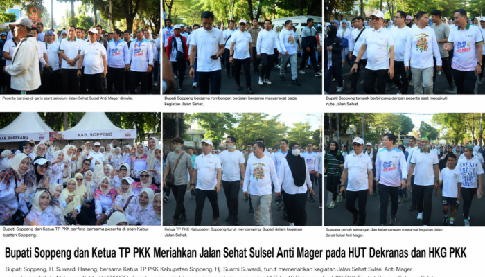 Bupati Soppeng dan Ketua TP PKK Meriahkan Jalan Sehat Sulsel Anti Mager pada HUT Dekranas dan HKG PKK