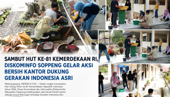 Sambut HUT Ke-81 Kemerdekaan RI, Diskominfo Soppeng Gelar Aksi Bersih Kantor Dukung Gerakan Indonesia Asri