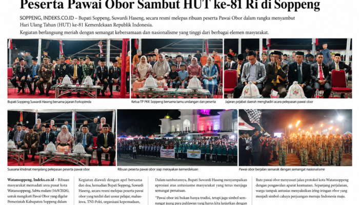 Bupati Suwardi Haseng Lepas Ribuan Peserta Pawai Obor Sambut HUT Ke-81 RI di Soppeng