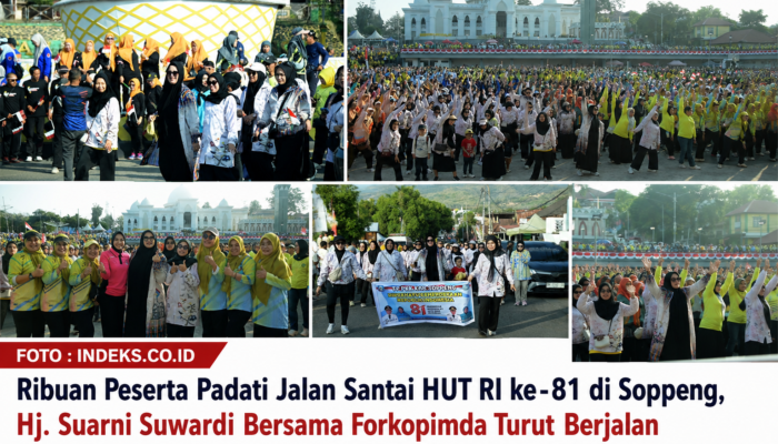 Ribuan Peserta Padati Jalan Santai HUT RI ke-81 di Soppeng, Hj. Suarni Suwardi Bersama Forkopimda Turut Berjalan