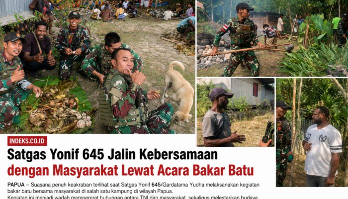 Satgas Yonif 645 Jalin Kebersamaan dengan Masyarakat Lewat Acara Bakar Batu
