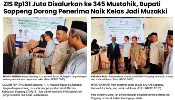 ZIS Rp131 Juta Disalurkan ke 345 Mustahik, Bupati Soppeng Dorong Penerima Naik Kelas Jadi Muzakki