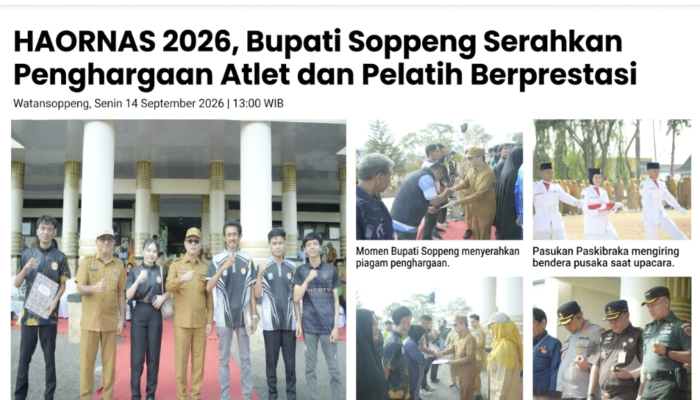 HAORNAS 2026, Bupati Soppeng Serahkan Penghargaan Atlet dan Pelatih Berprestasi