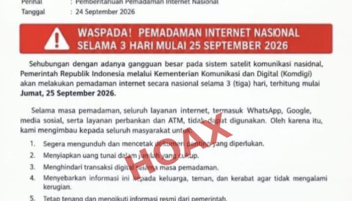 Komdigi Bantah Isu Internet Nasional Dipadamkan 25-27 September, Surat Beredar Dipastikan Palsu