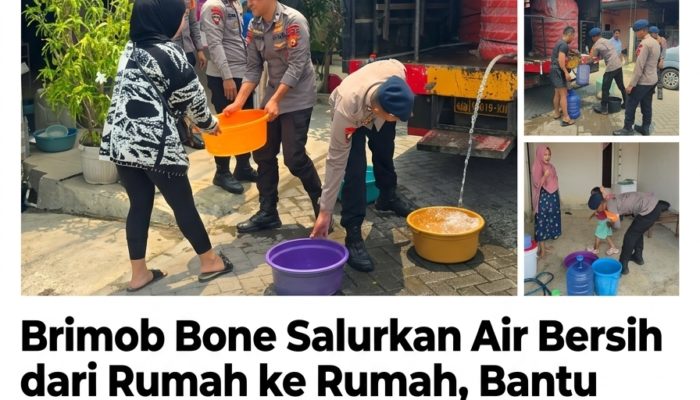 Brimob Bone Salurkan Air Bersih dari Rumah ke Rumah, Bantu Warga Hadapi Kemarau Panjang