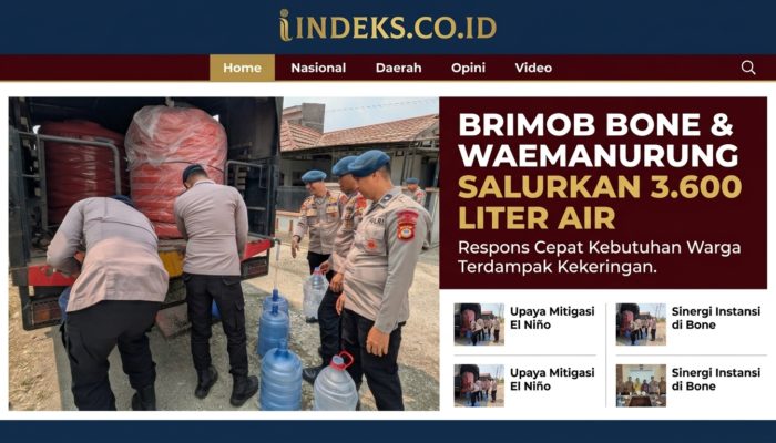 Brimob Bone dan Perumda Waemanurung Salurkan 3.600 Liter Air Bersih untuk Warga Terdampak Kekeringan