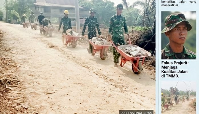Disiplin di Lokasi TMMD, Prajurit Kodim 1403/Palopo Tertib Antre Gerobak Demi Keselamatan dan Kelancaran Pekerjaan